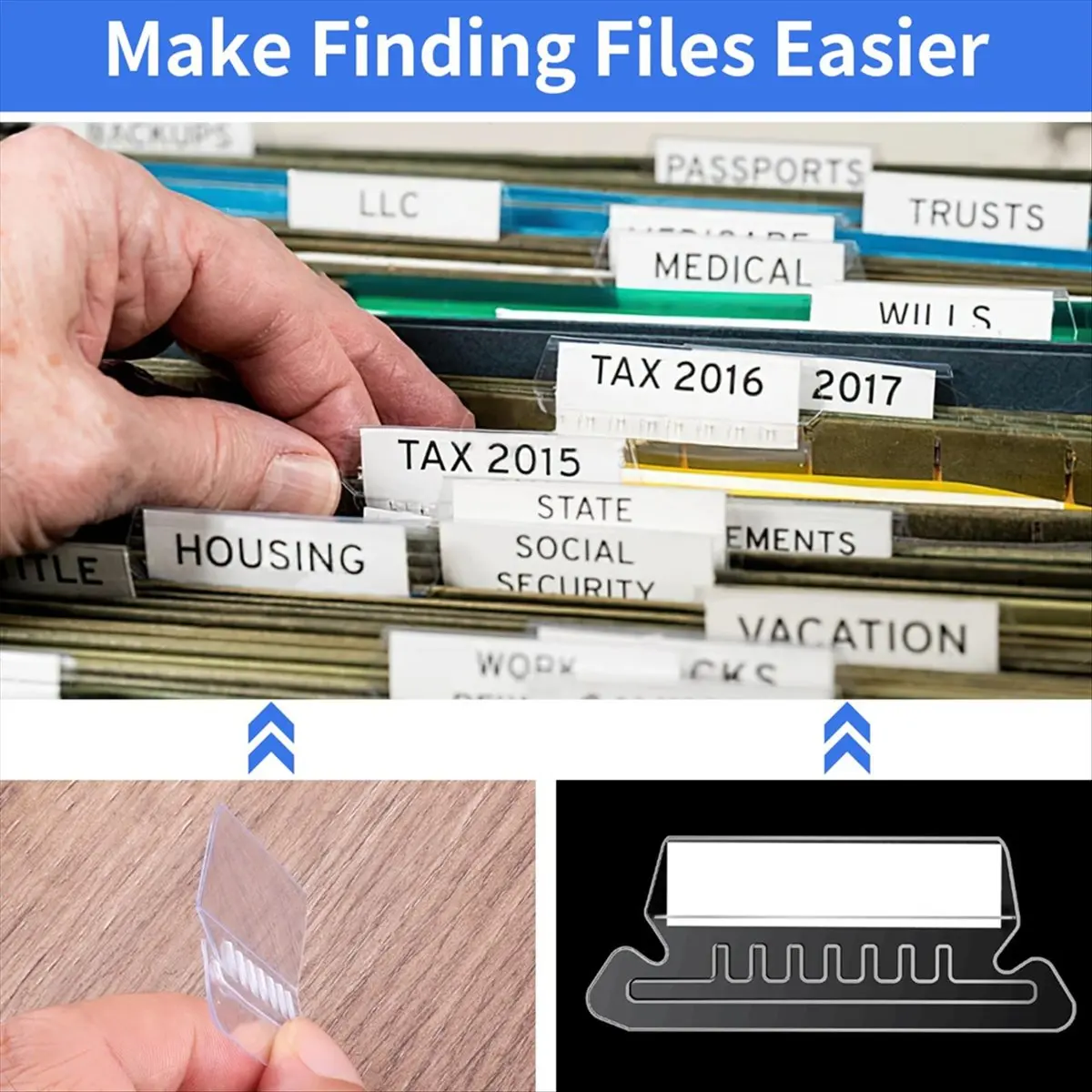 Latest ABBQ-Hanging File Folder Tabs, 100 Pcs File Folder Tabs File Tabs for Hanging Folders, Plastic Hanging Folder Tabs