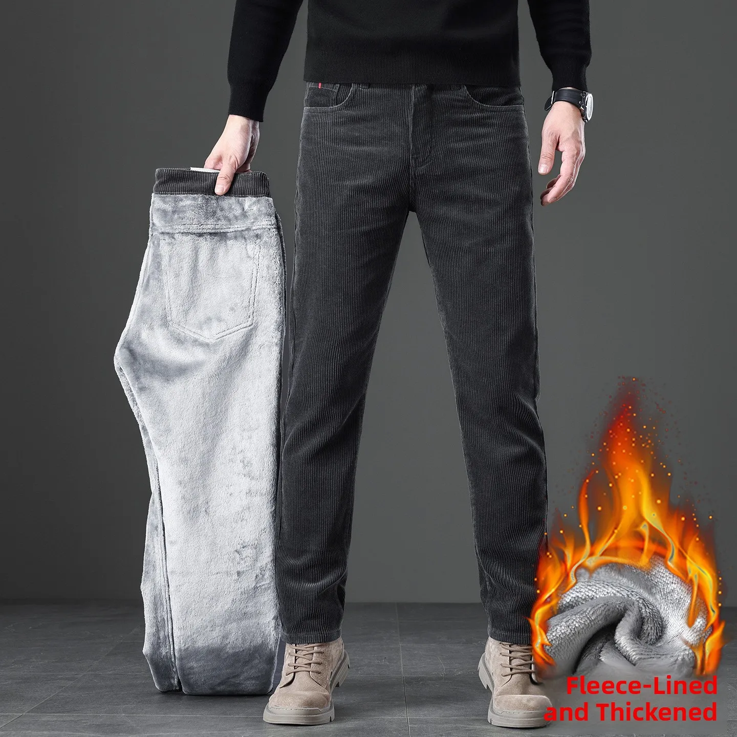 

Мужские зимние брюки из вельвета Thiened Fce: новые, эластичные, прямые, теплые, повседневные, длинные штаны для осени и зимы