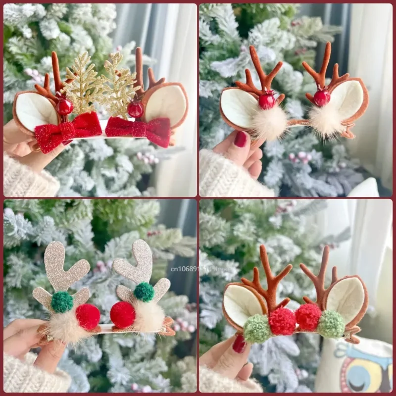 

2pcs/Set Kawaii Christmas Elk Ear Hair Clip Women Girl Santa Snowman Hairpin Xmas Party Barrettes For Kids Cosplay Headwear