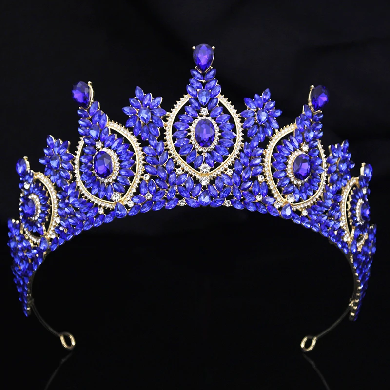 11 Colors Rhinestone Crystal Diadem Crown 8 cm Height Tiaras for Queen Prom Pageant Bridal Wedding Hair Jewelry Accessories
