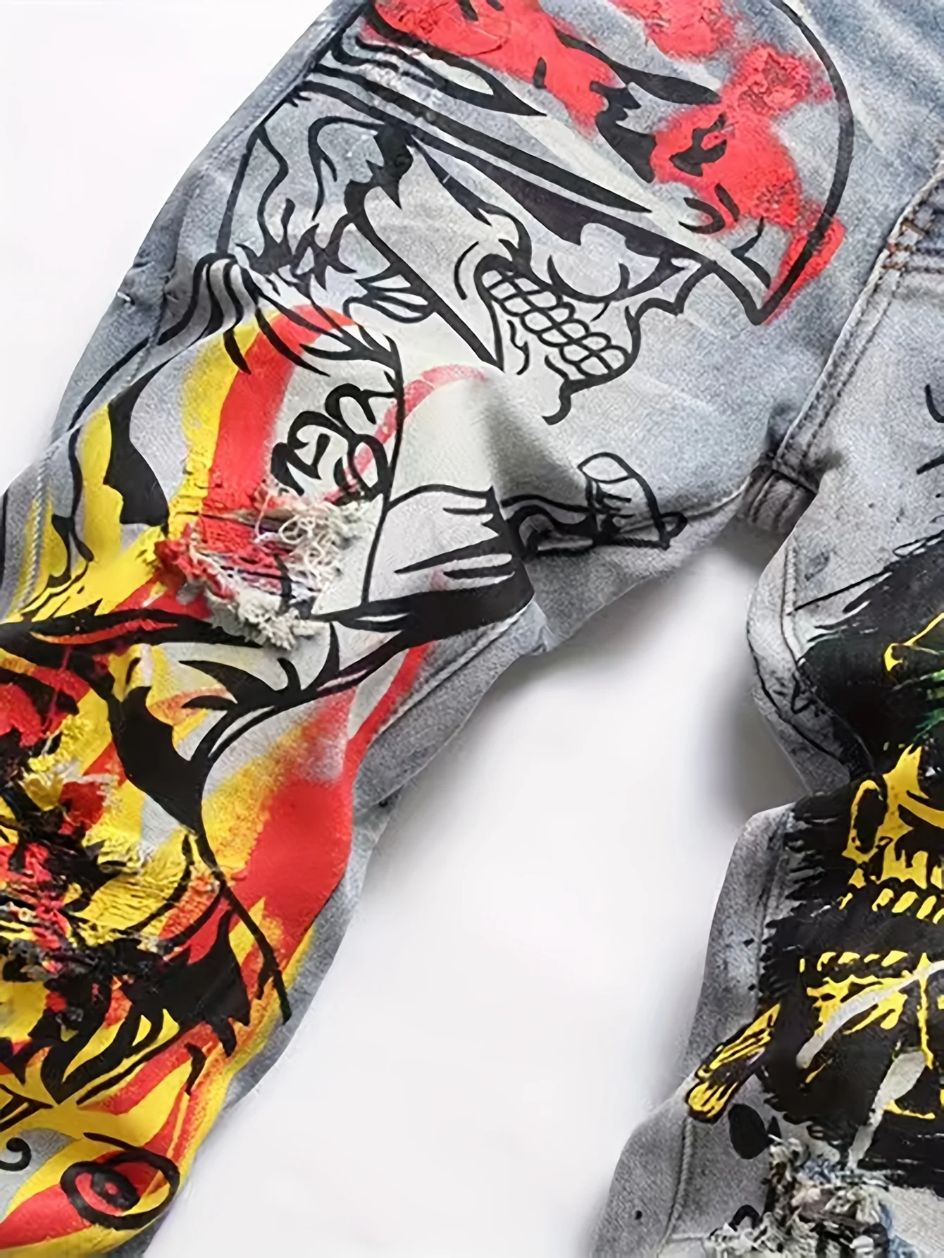 New foreign trade style jeans Mens Distressed Punk Doodle Jeans Fashion Forward Graffiti Pattern Slim Fit Hip Hop Streetwear