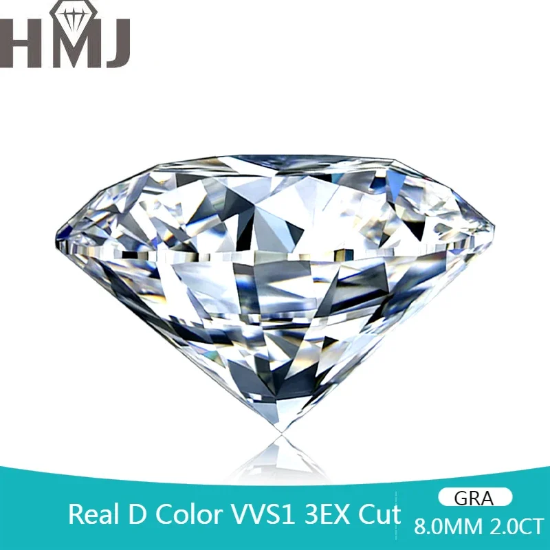 Moissanite Stone Wholesale Round Shape D Color 8.0mm 2Carat Real  Lab Grown Gemstone  Loose  With GRA Certificate
