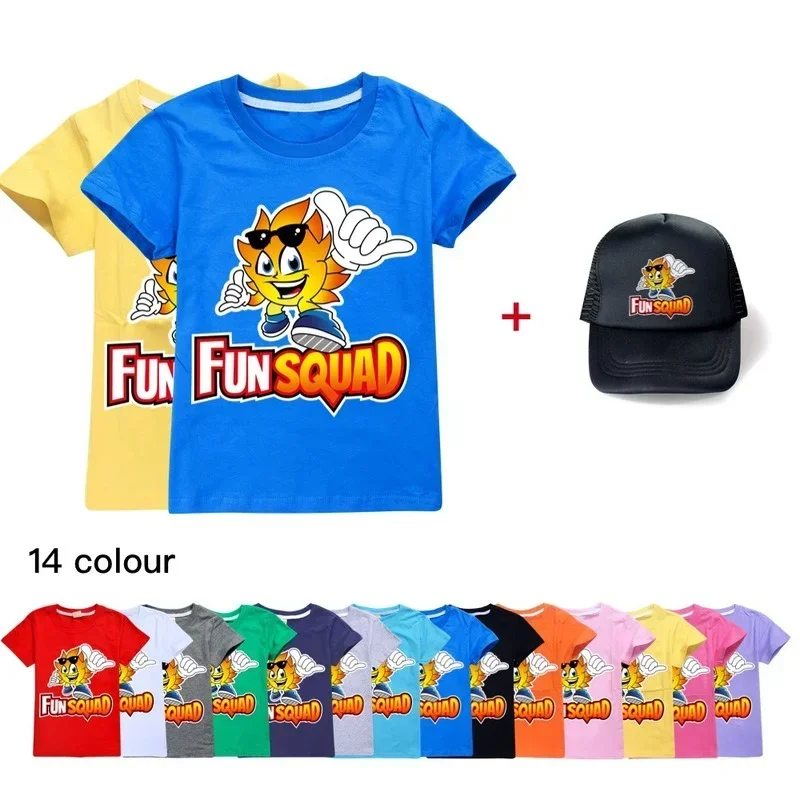 New Summer Kids Clothing Fun Squad Gaming Cosplay Boys Girls Anime Print Cartoon Casual Children Short Sleeve T-shir hat