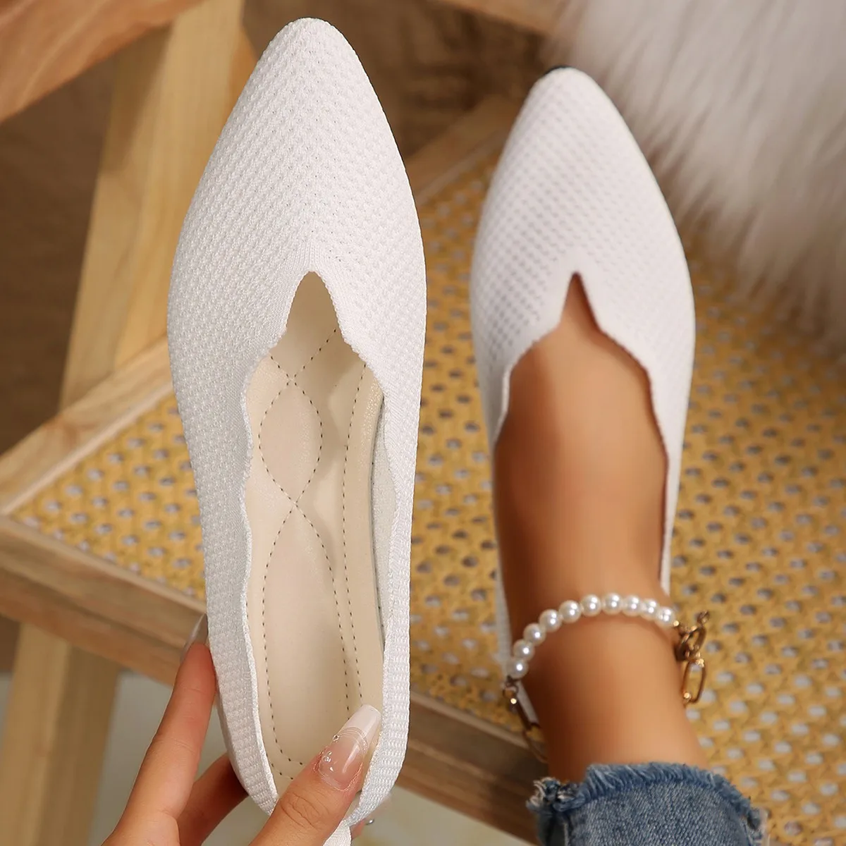 Women's Ballet Flats Knitting Casual Shoes Slip-on Cute Ballerina Pointe Shoes Casual Comfortable flat shoes women