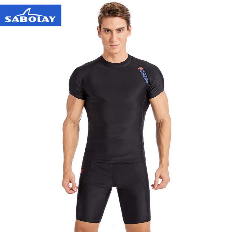 SABOLAY New Outdoor Sports Diving Suit Short Sleeve shorts Quick Dry Tight leisure Separate Swimsuit For Men Large Size NY321