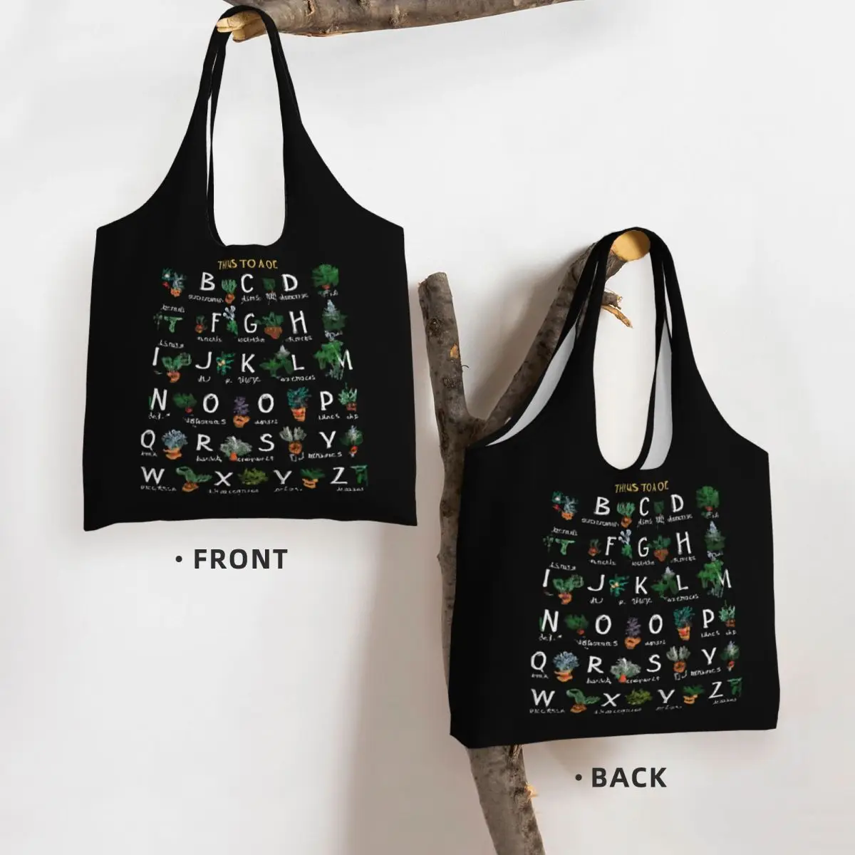 Alphabet Garden A To Z Plants Large Capacity Canvas Tote Bag Single Shoulder Commute Bag For Women Eco-Friendly Shopping Bag