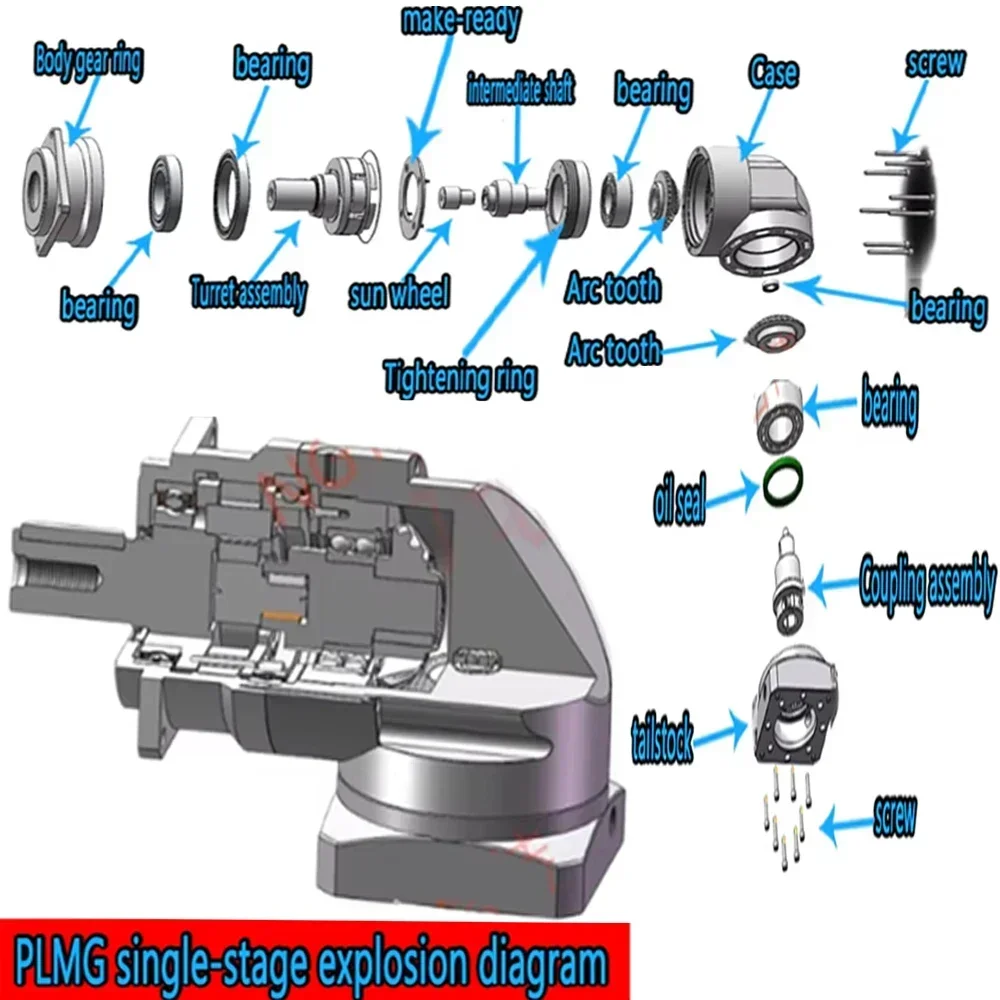 Helical Planetary Gearbox 90 Degree Helical Gear Right Angled Planetary Gearbox Ratio3:1~100:1For Nema23/34 60/80/90/110/130mm