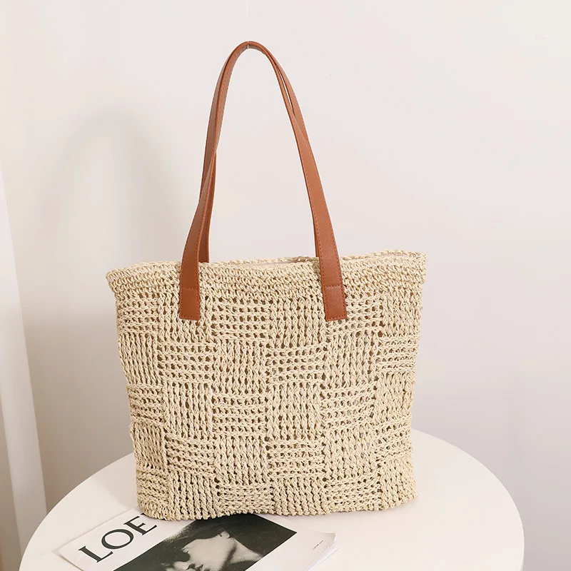 French One Shoulder Straw Bag New High-Capacity Portable Straw Bag Woven Bag Seaside Holiday Beach Bag Handbag