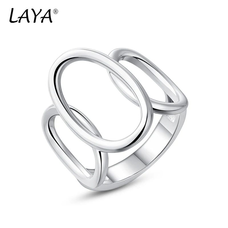 

LAYA 925 Sterling Silver Irregular Unique Design Plain Silver Creativity Wide Big Ring For Men Women Original Modern Jewelry