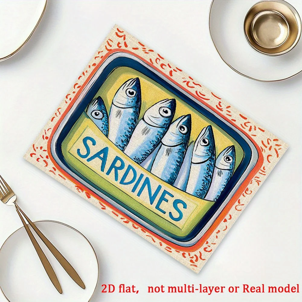 、、 Sardine Artwork Series Modern Abstract Art Placemats - Vibrant Colorful Polyester Kitchen & Dining Table Mats