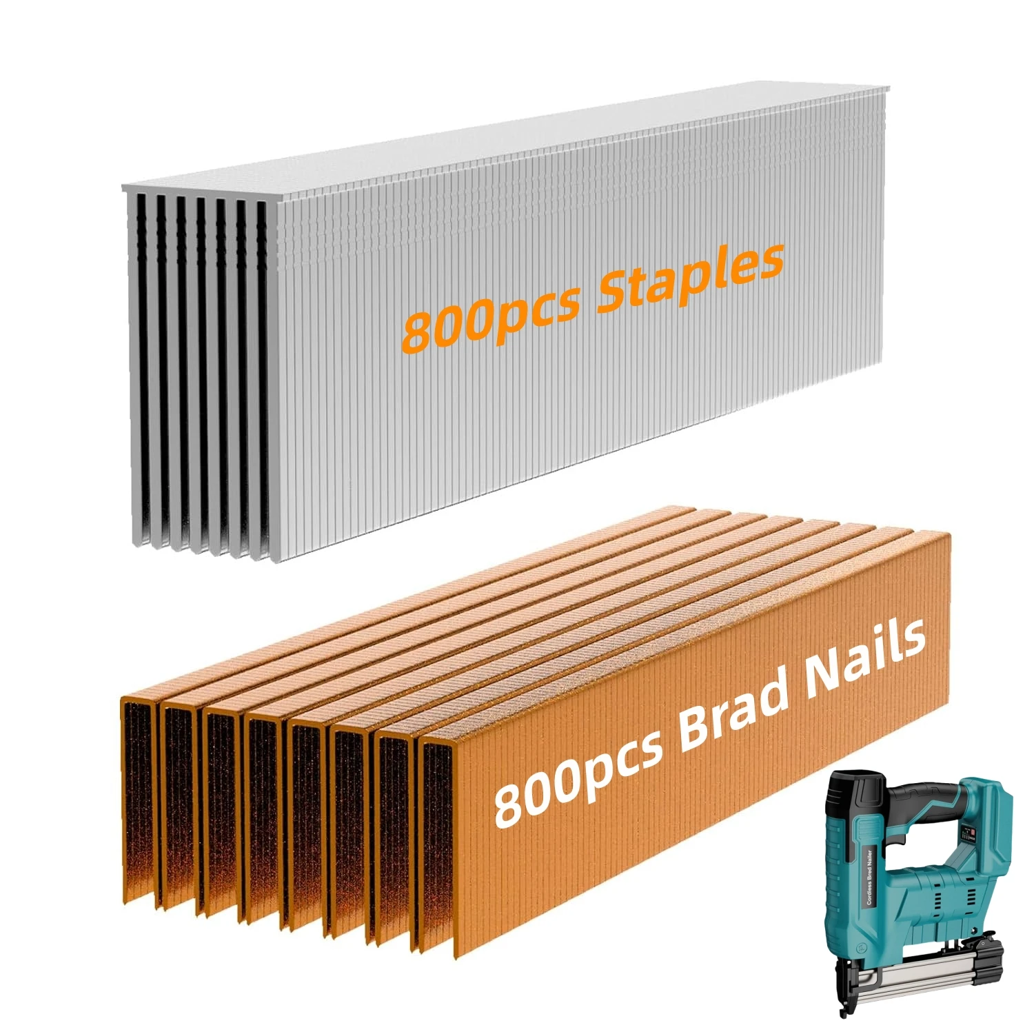 

18 Gauge Brad Nails for Electric Staple Gun Stainless Steel 800 Brad Nails + 800 Staples (F32+ 425K) for Woodworking Power Tools