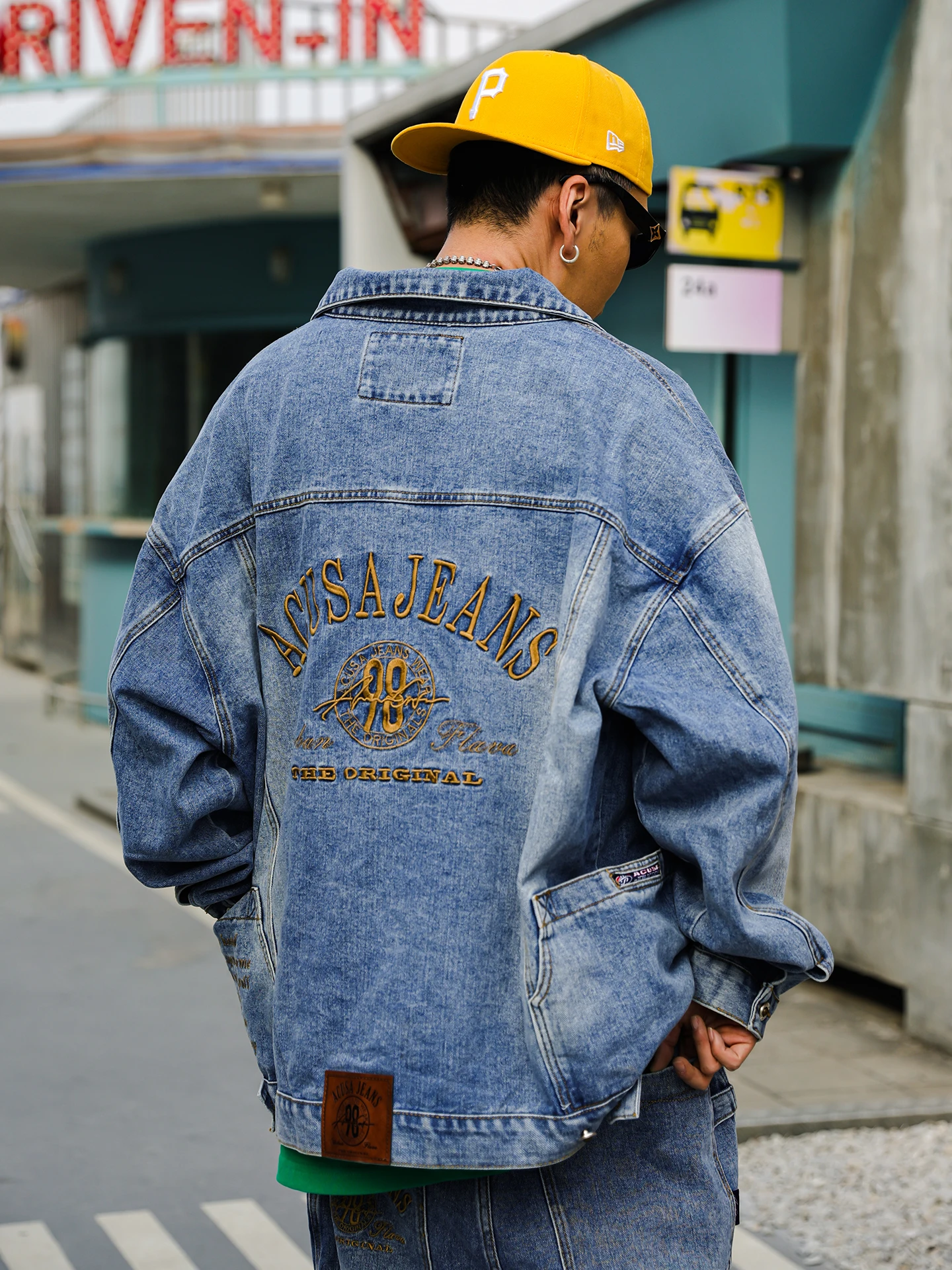 Acusa Jeans Side Pocket Embroidered Denim Jacket Short Style Lightweight Spring Autumn Cotton Casual Outerwear for Men