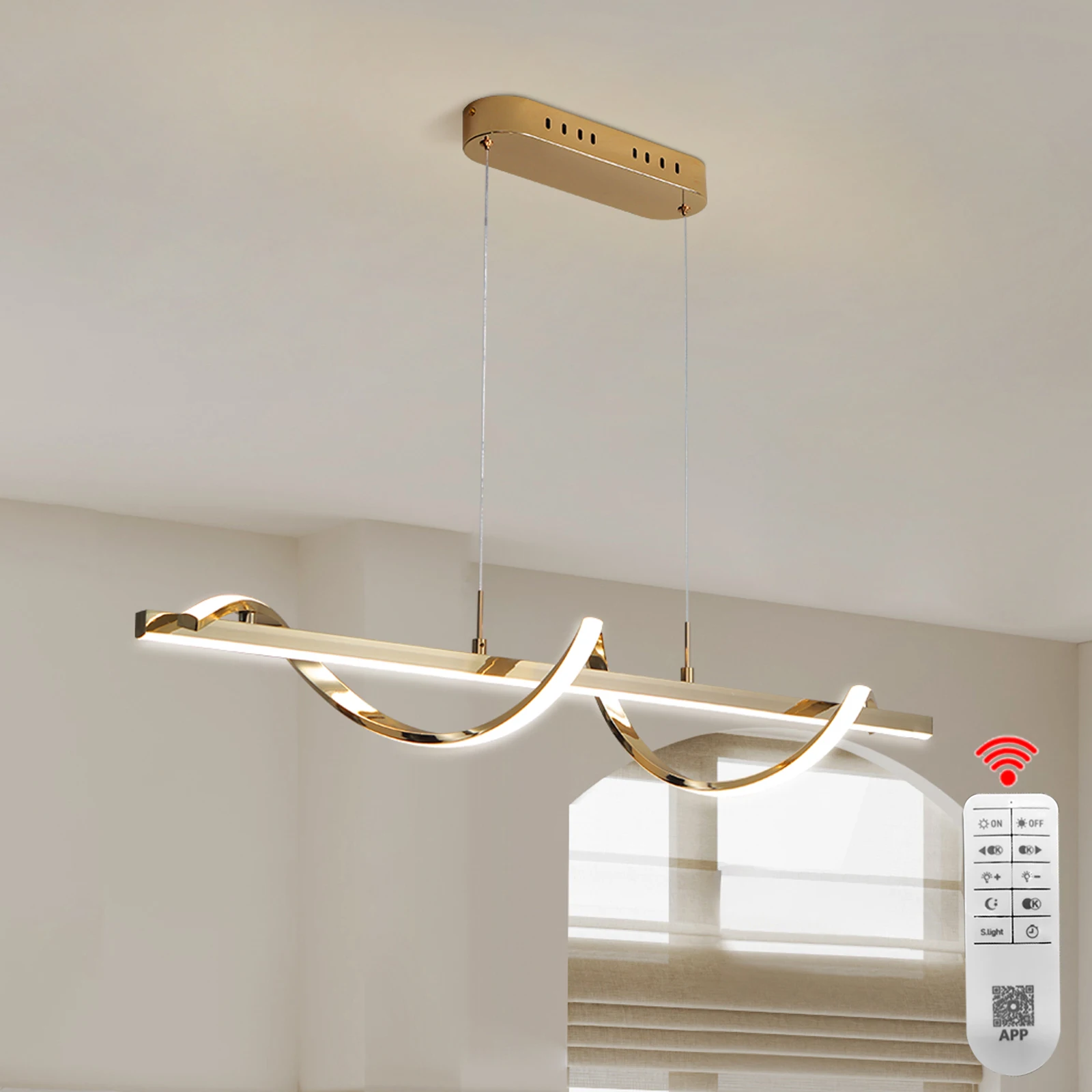 100cm Modern LED Chandelier Pendant Ceiling Light for Dining Room Kitchen Island, 31W Minimalist Lighting Fixture Home Deco