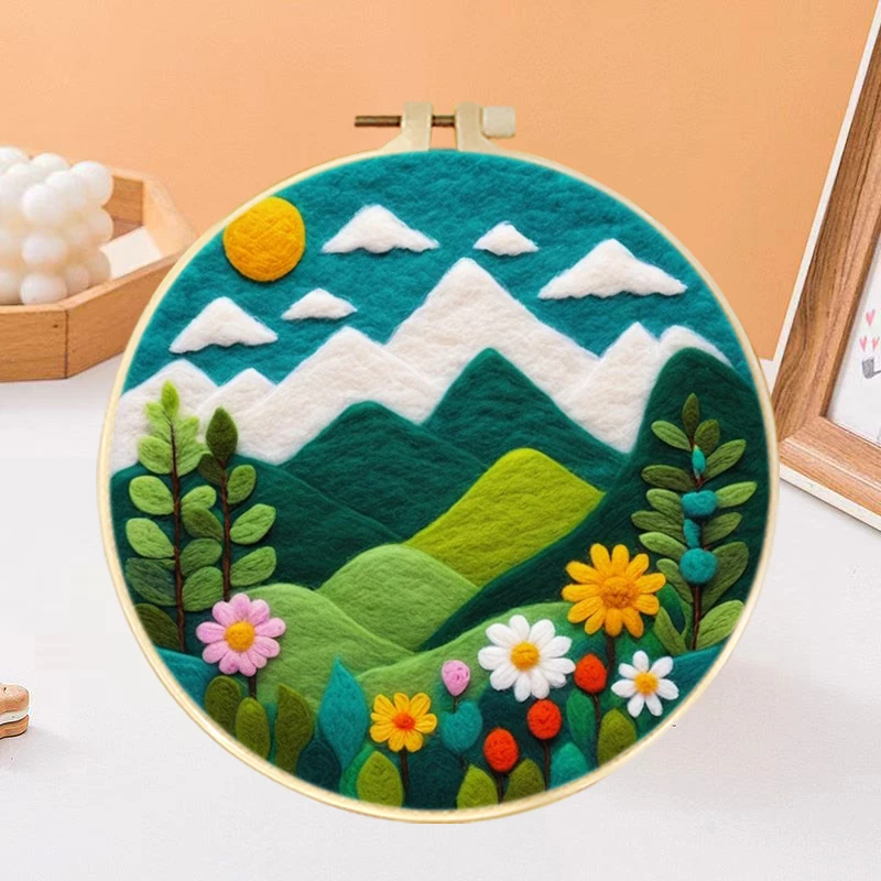 

Felting Kits For Beginners Punch Needle Kit Mountain Scenery Creative Leisure Felt Diy Craft Kit Handicraft Home Decoration