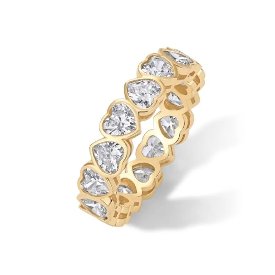 

14K Gold Plated Heart Ring for Women - Heart-Shaped Cubic Zirconia Eternity Rings for Women - Stackable Wedding Band for Brides