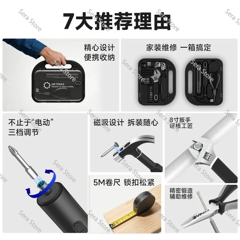 Household toolbox, electric screwdriver, and hardware portable complete set