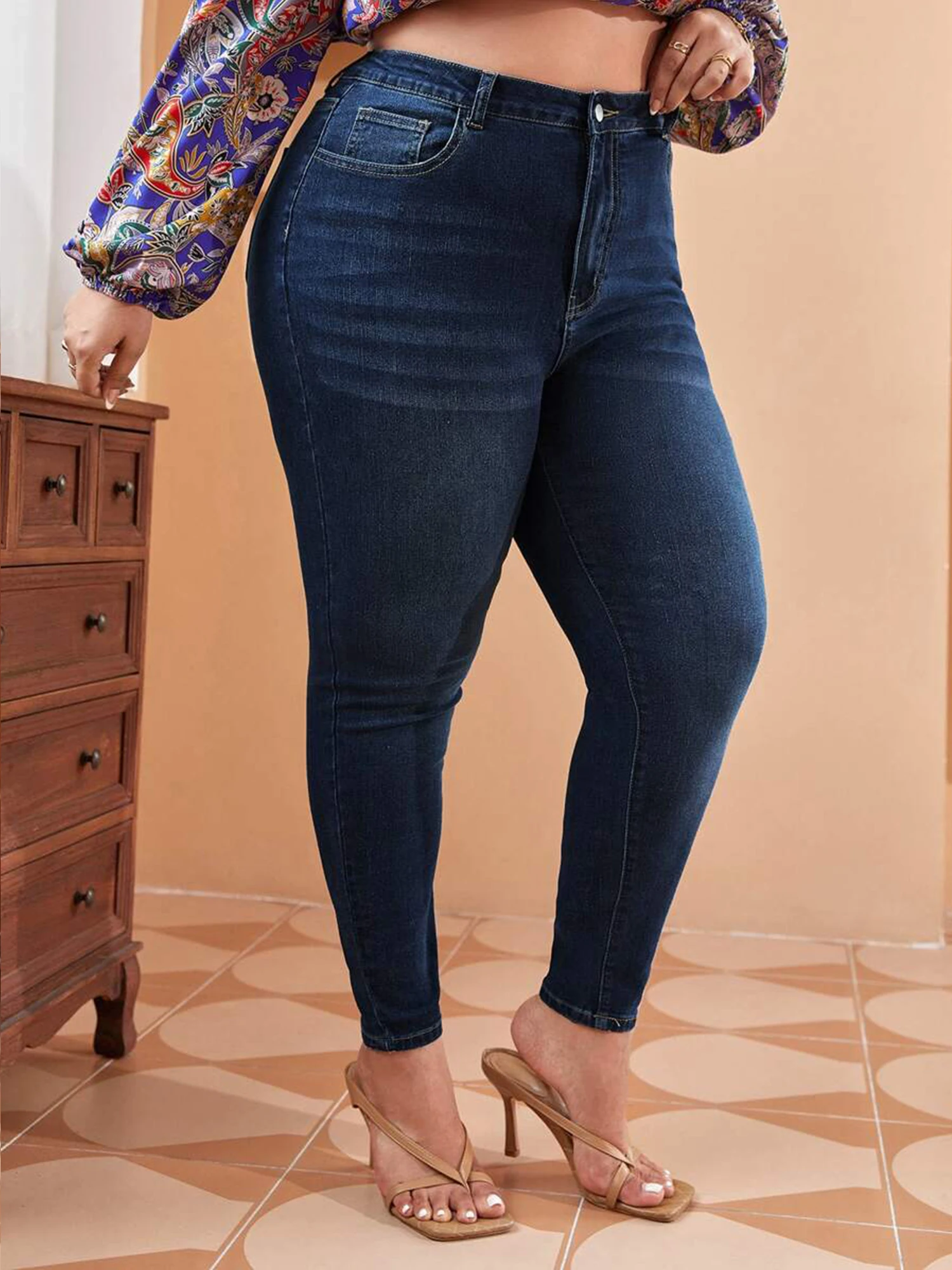 Plus Größe Dünne Jeans Für Frauen Hohe Taille Stretch Denim Hosen Mom Jeans Bleistift Hosen Casual Komfort Hosen Oversize