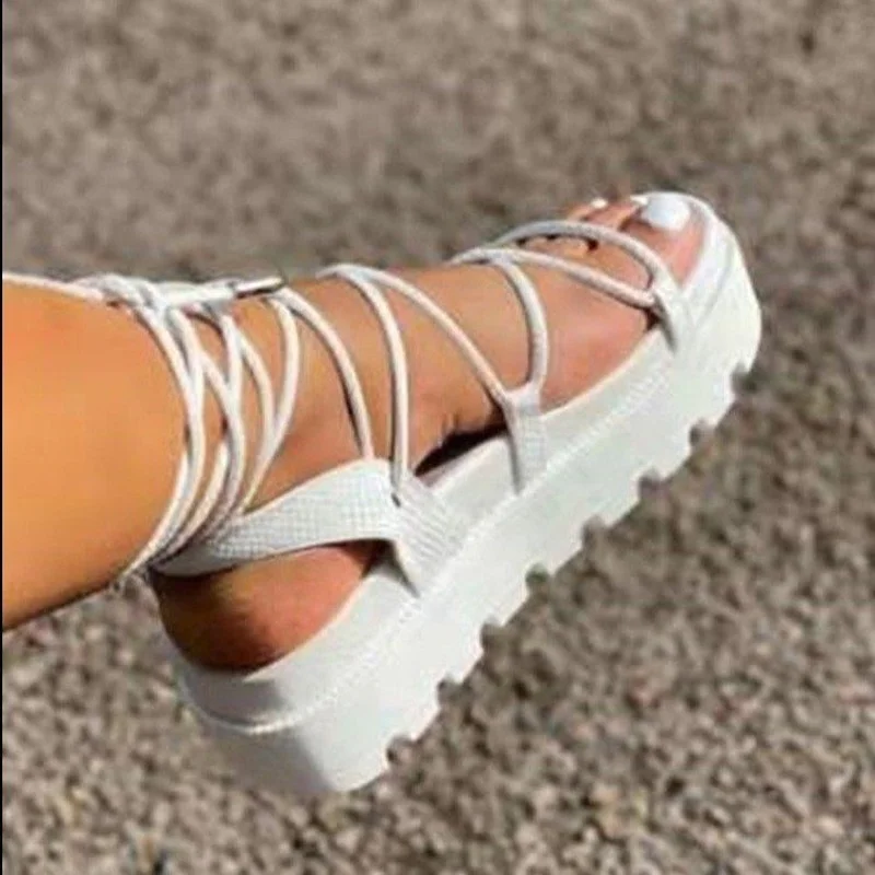 Woman Gladiator Platform Sandal Ladies Ankle Wrap Wedge Female Fashion Lace Up Shoe Women Non Slip Women\'s Footwear Plus Size 43