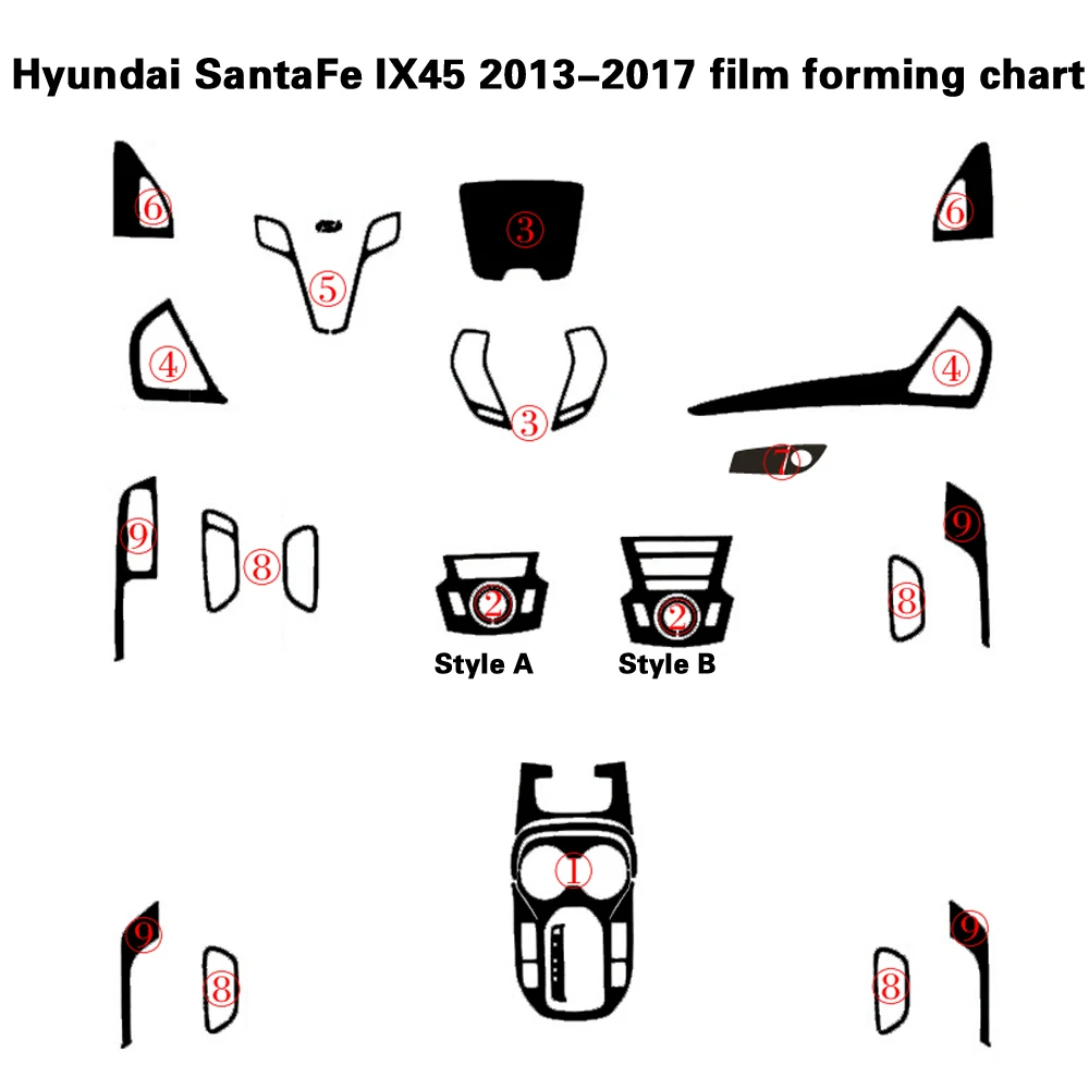 For Hyundai SantaFe IX45 2013-17 Interior Central Control Panel Door Handle Carbon Fiber Stickers Decals Car styling Accessorie
