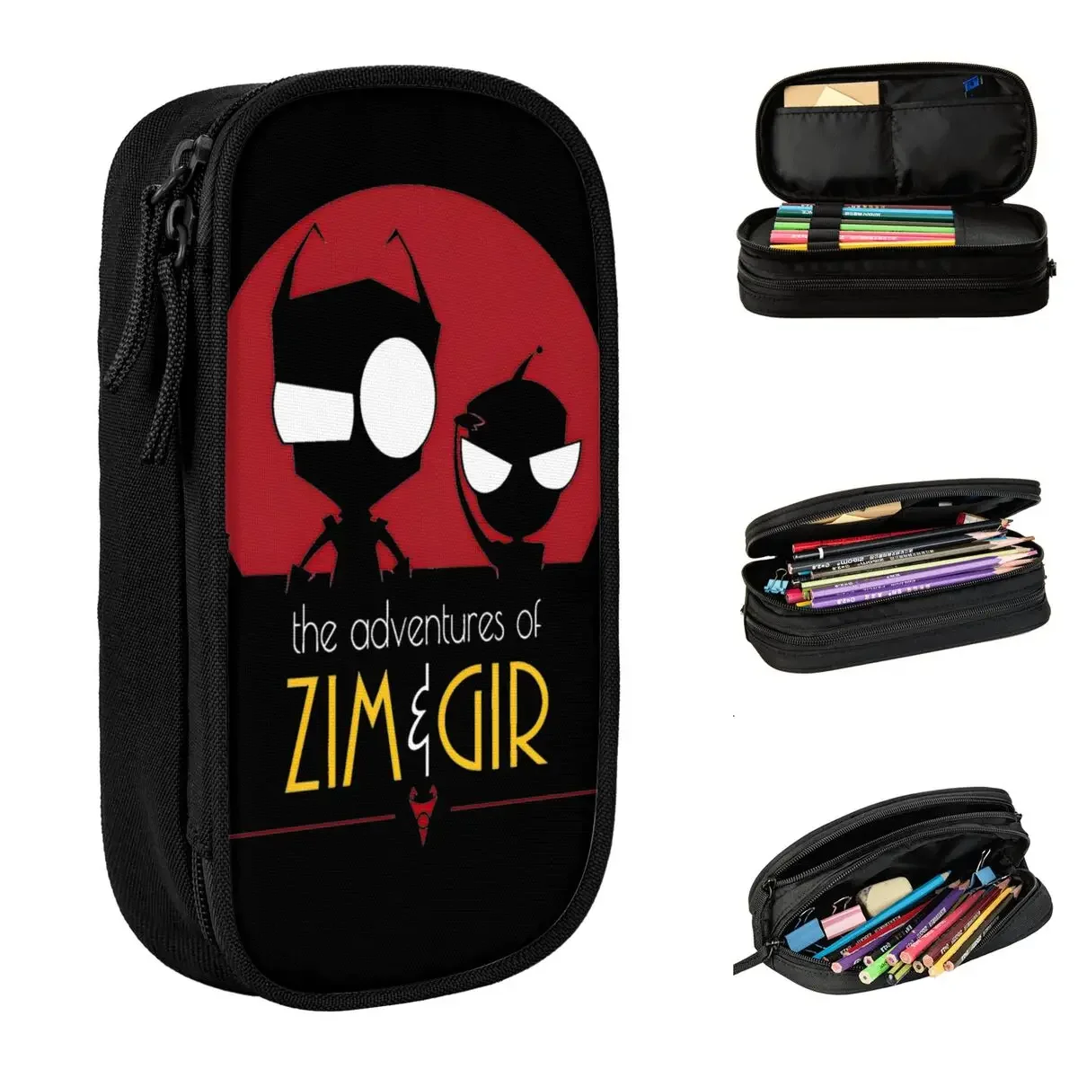 

Zim Gir Pencil Cases Invader Zim Pencilcases Pen Holder for Girls Large Storage Pencil Bags Students School Zipper Stationery