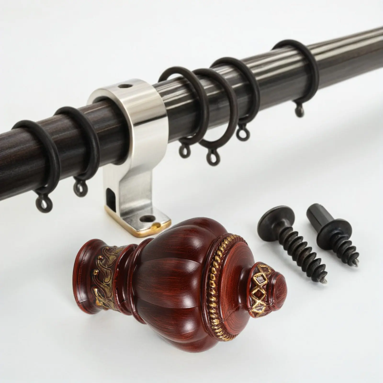 2pcs Wooden Curtain Poles Rod Toppers Finials Vintage Decorative End Caps For Bedroom Kitchen Window Drapery Rods Replacement