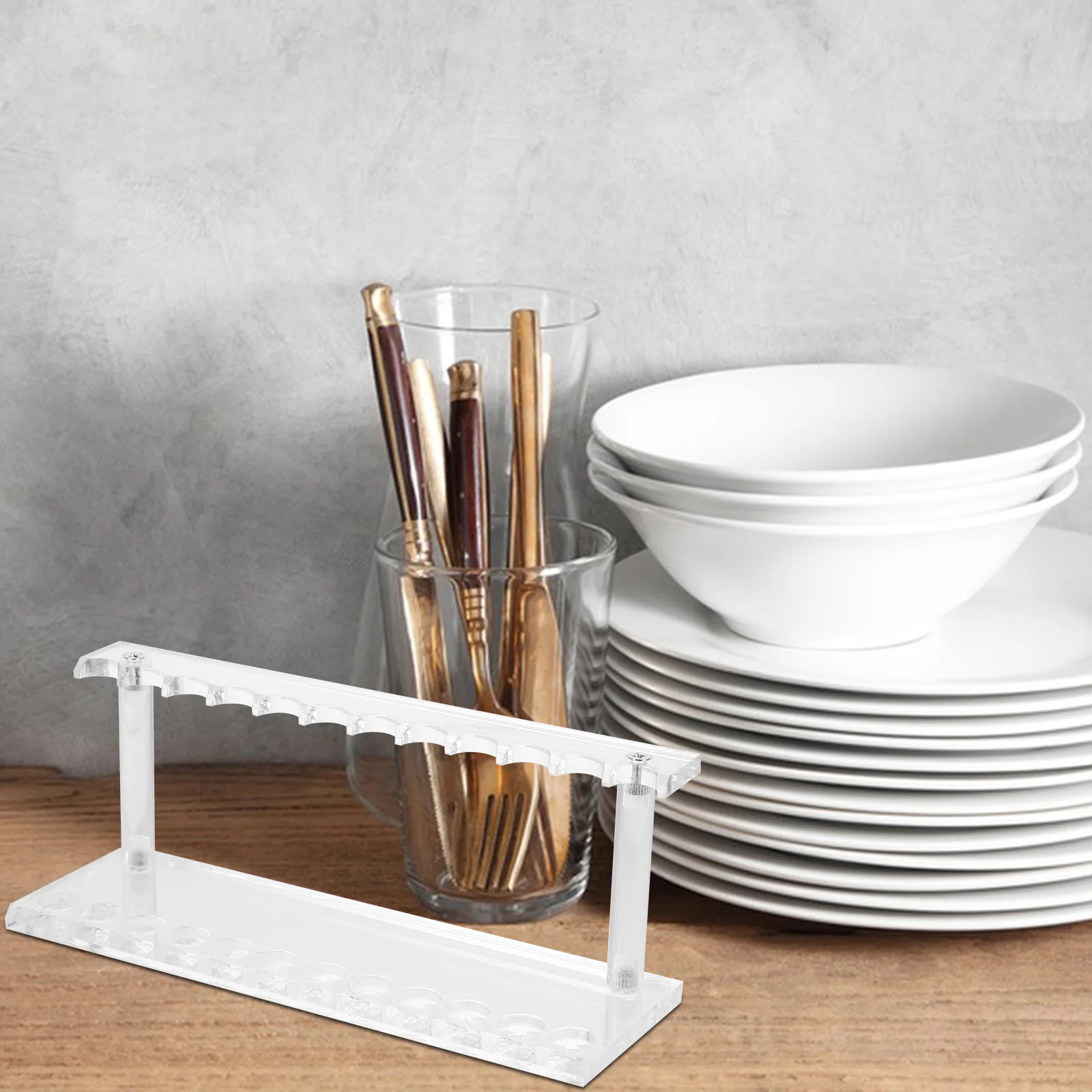 

Clear Acrylic Utensil Holder Display St Spoon Fork ganizer Horizontal Pen Container Storage Rack Tableware Display Practical