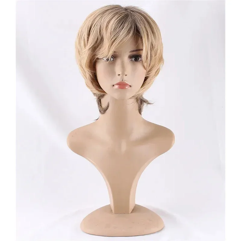Zz04zz12New Silent Hill Rose Da Silva peluca europea y americana para mujeres pelo corto y rizado esponjoso dorado Cosplay de Halloween
