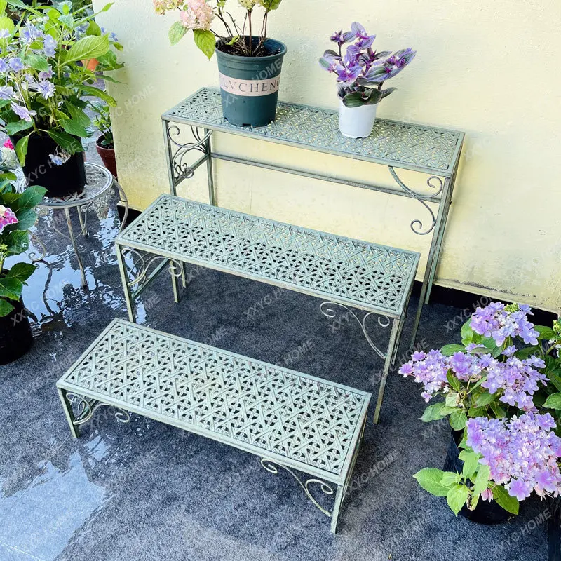Rural retro wrought iron split three-layer flower stand garden balcony courtyard terrace outdoor shelf