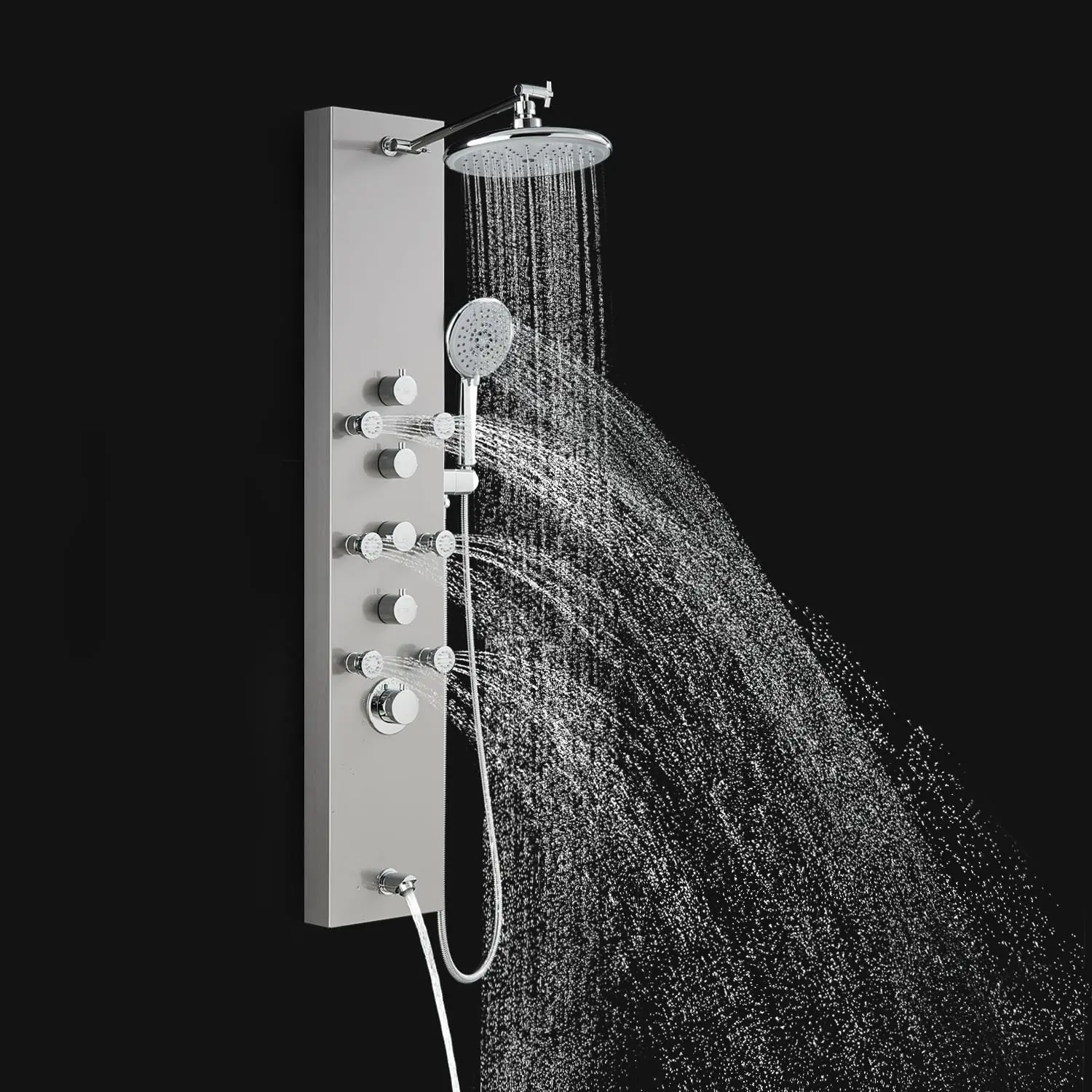 Shower Panel Tower System - Use 4 Functions at the Same Time: Rain Shower, Handheld, Body Jets and Tub Spout, 304 Stainless