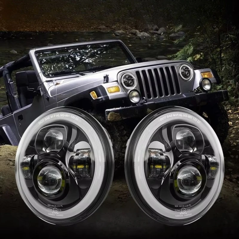 Farol LED E24 de 7 polegadas à prova d'água com luz alta/baixa, DRL e projetor, acessório para Jeep Wrangler JK e motocicletas Harley.