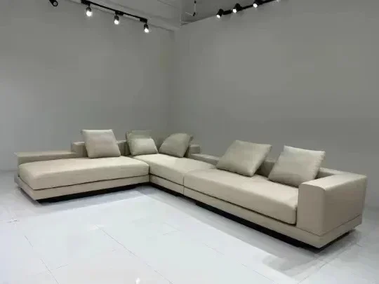 Modern minimalist, sofa Italian light luxury living room corner, leather villa design furniture