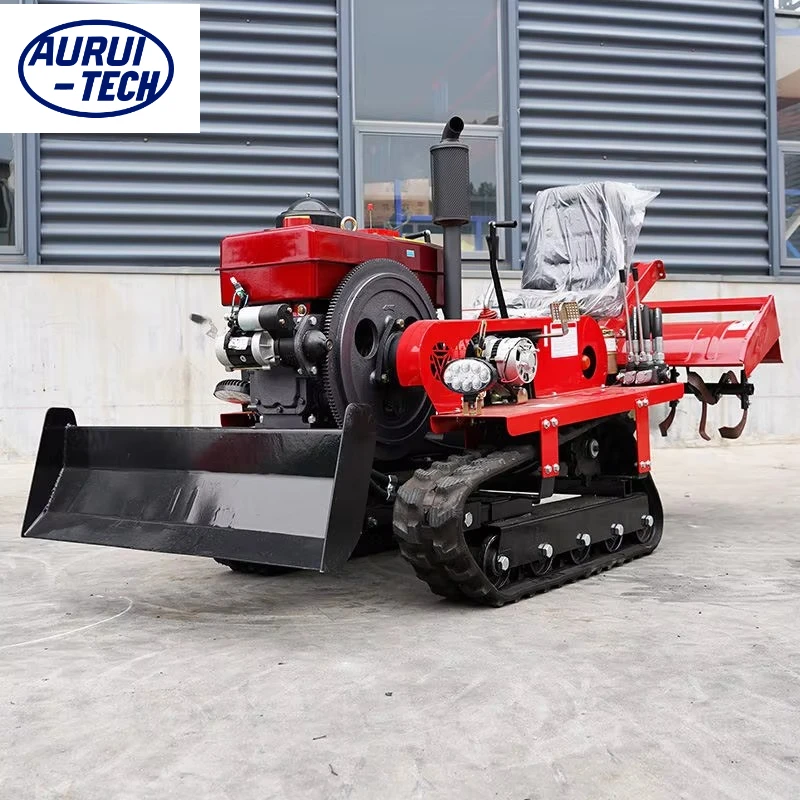 مزارع مجنزرة صغيرة يتم التحكم فيها عن بعد، معدات زراعية مجنزرة، جرار مجنزرة، البذر والحراثة الدوارة