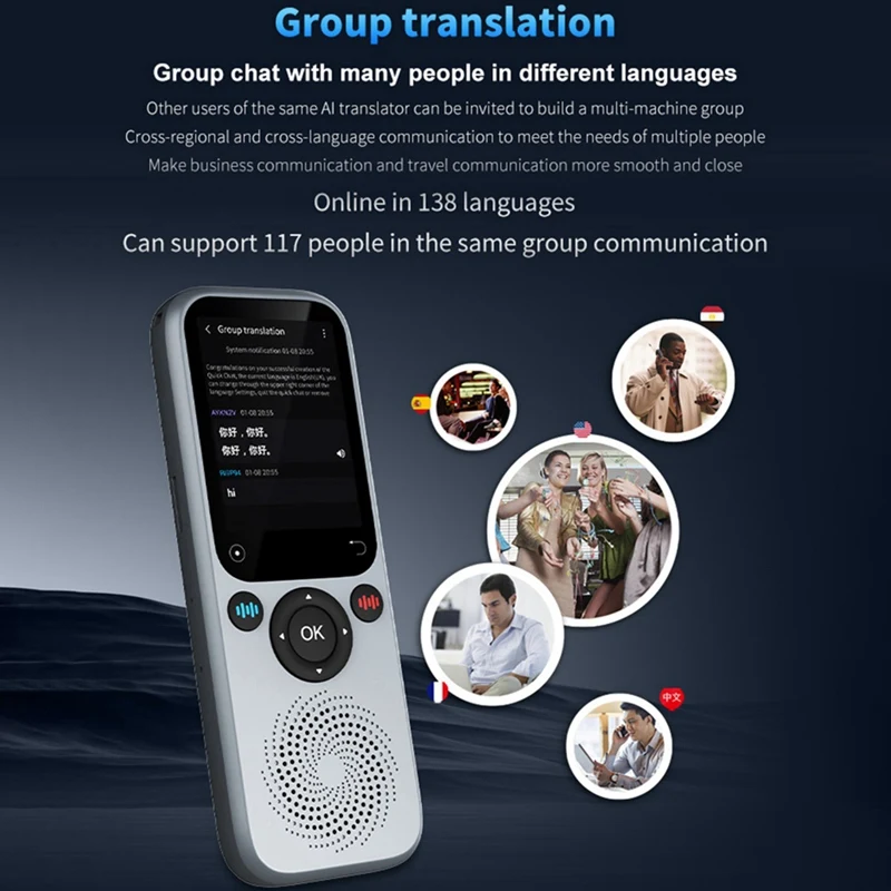 Портативный языковой переводчик, двустороннее устройство для переводки в реальном времени, 138 языков, онлайн-перевод в автономном режиме, синхронный
