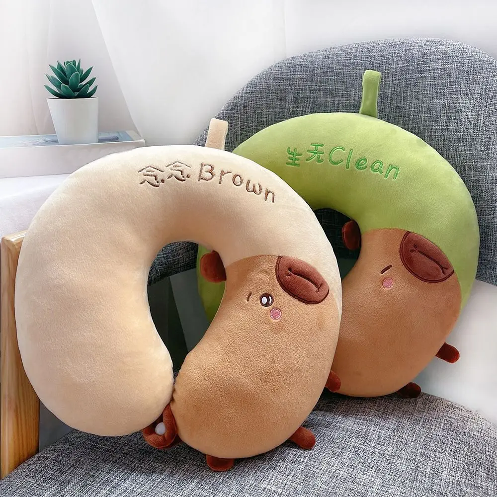 Portable Cotton Capibara Neck Pillow U-Shape Head Rest Cervical Pillow Press to inflate Super Light Neck Support Cushion Car