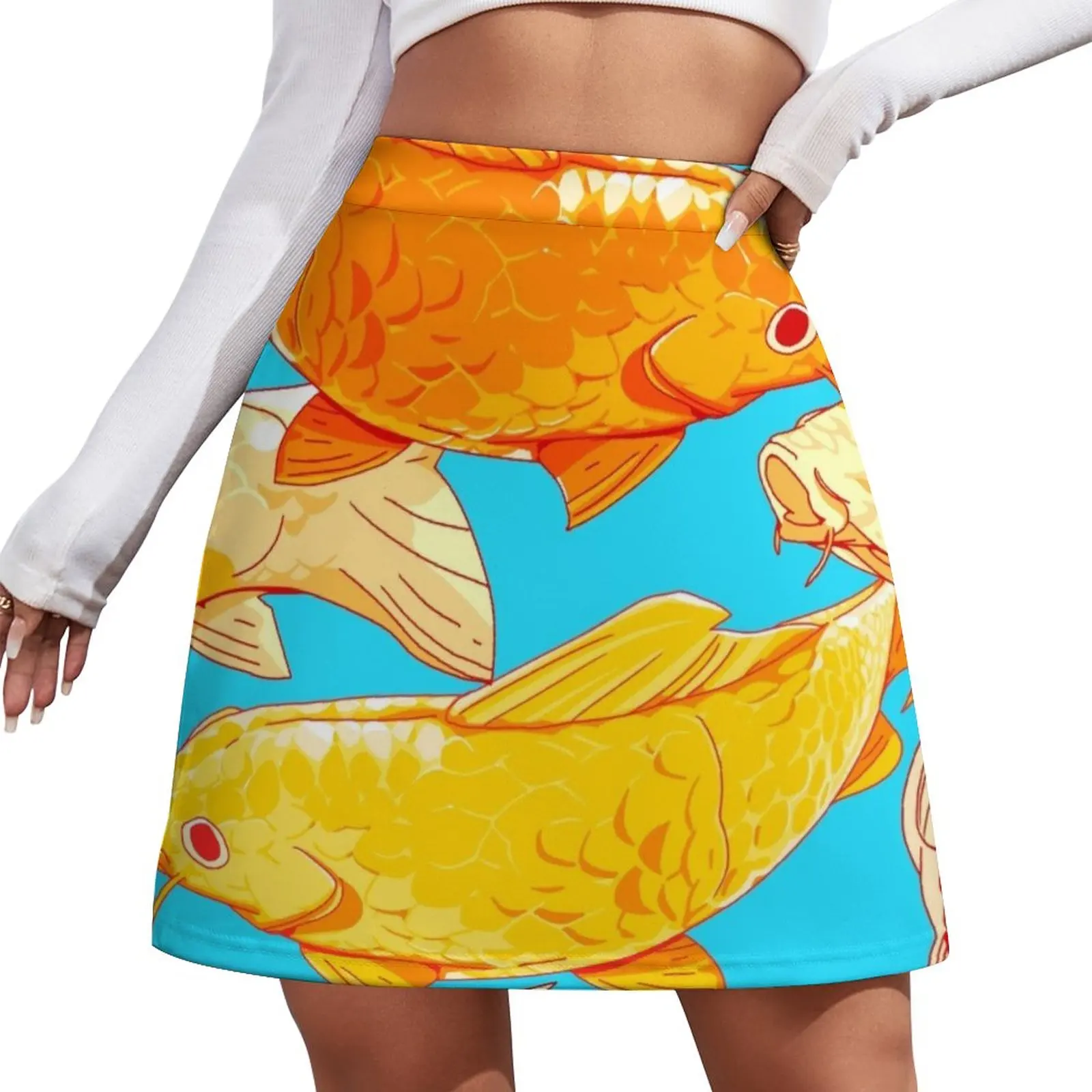 seamless bright koi pattern with sky blue background Mini Skirt Clothing female Female dress fashion skirts for womans