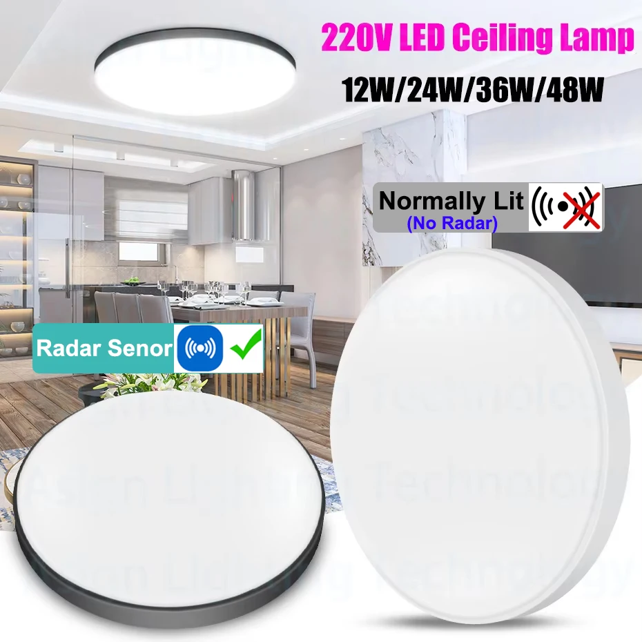 AC220V LED Ceiling Lamp 12W/24W/36W/48W Round Modern Panel Ceiling Lights for Living Room Ktchen LED Smart Radar Sensor Light