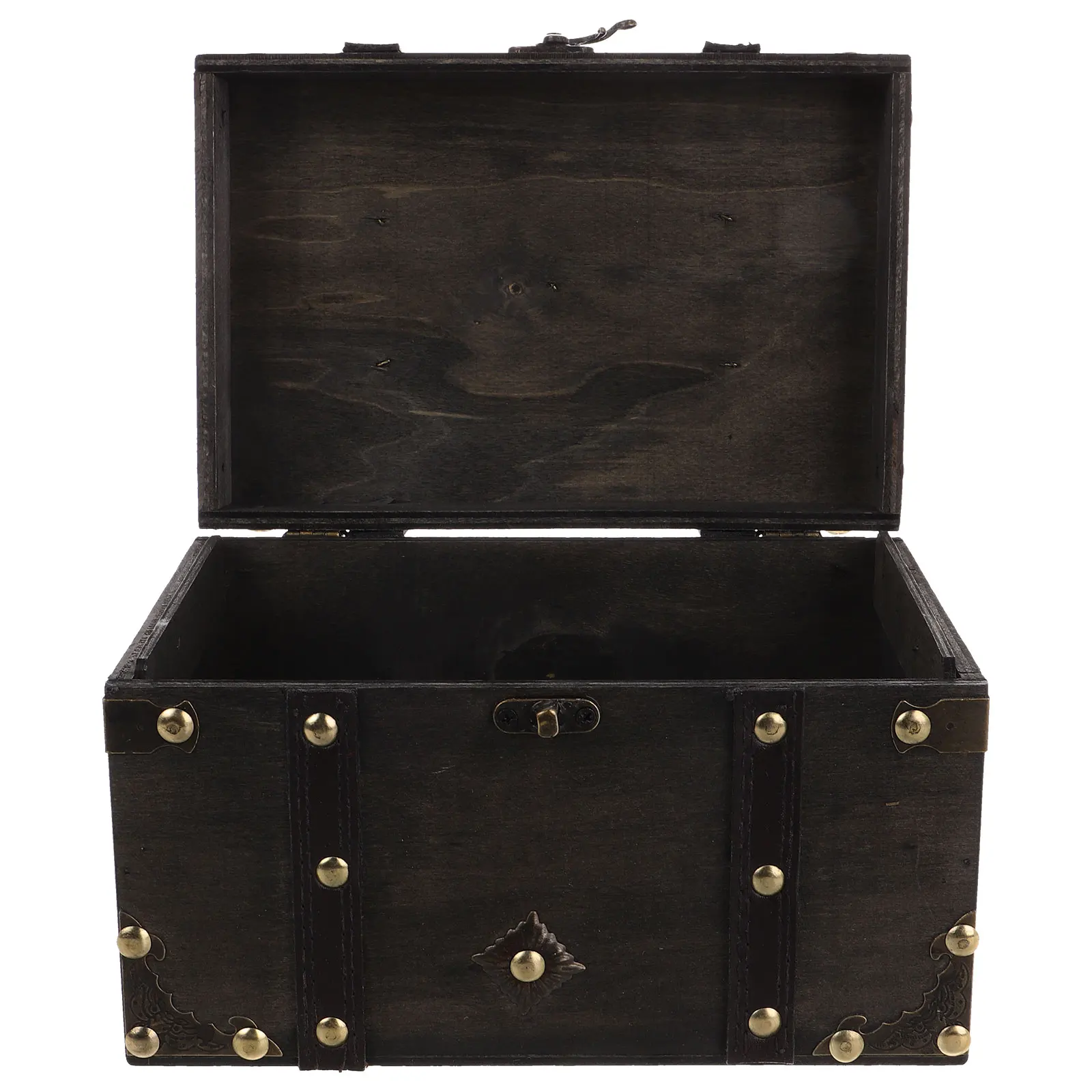 

Wooden Storage Box Vintage Treasure Chest Jewelry Holder Keepsake Trunk Lock Stone Packaging Gray Large Latch