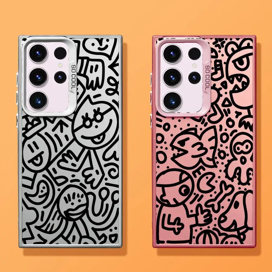 หรูหราสีดําGraffitiสําหรับSamsung Galaxy S23 Ultra S24 Ultra S20 FE S21 S22 Plus S10 S23 5G Note20 Ultra Soft Shell