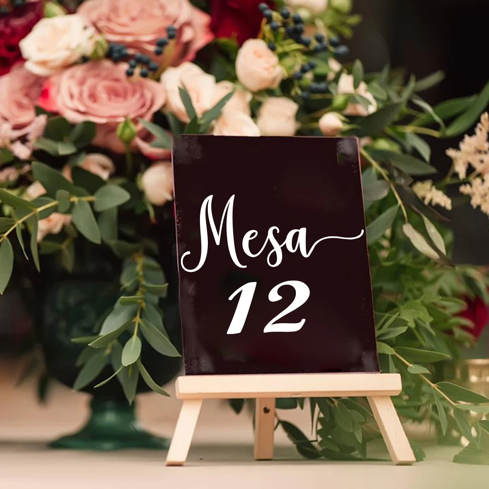 Spanish Mesa Table Number Sticker Wedding Reception Vinyl Decal Numbers for Table Plans, Photo Frame Bottles Card Candles Vases