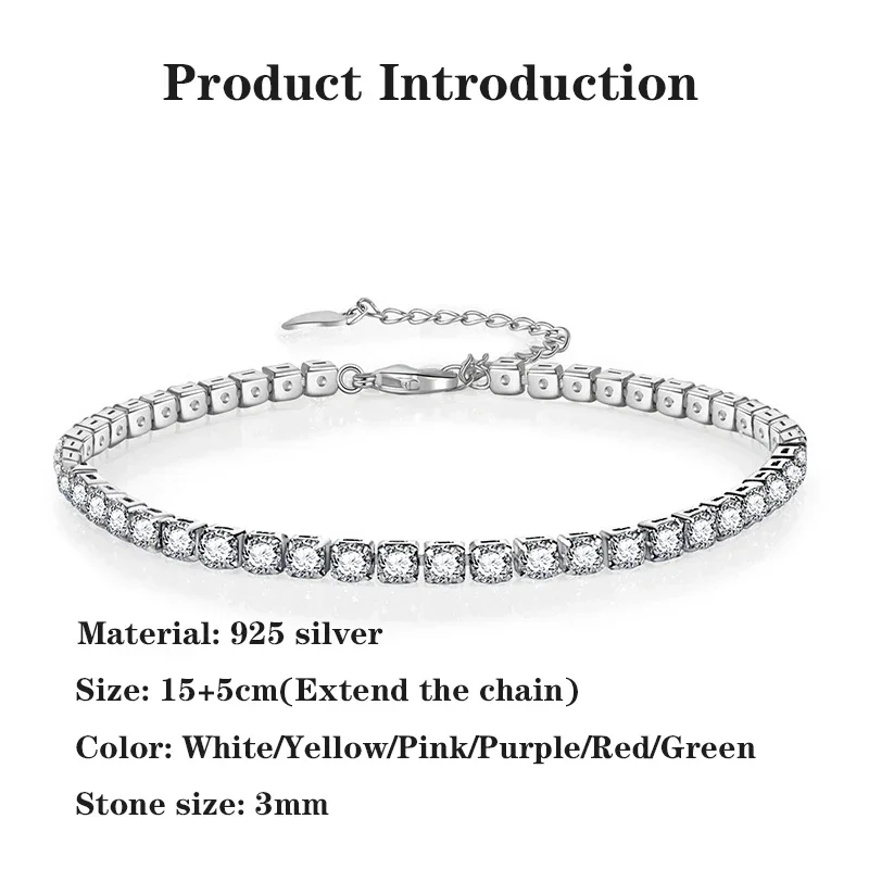 New 925 sterling silver sparkling fashionable women's tennis zircon bracelet original light luxury bracelet wedding jewelry gift