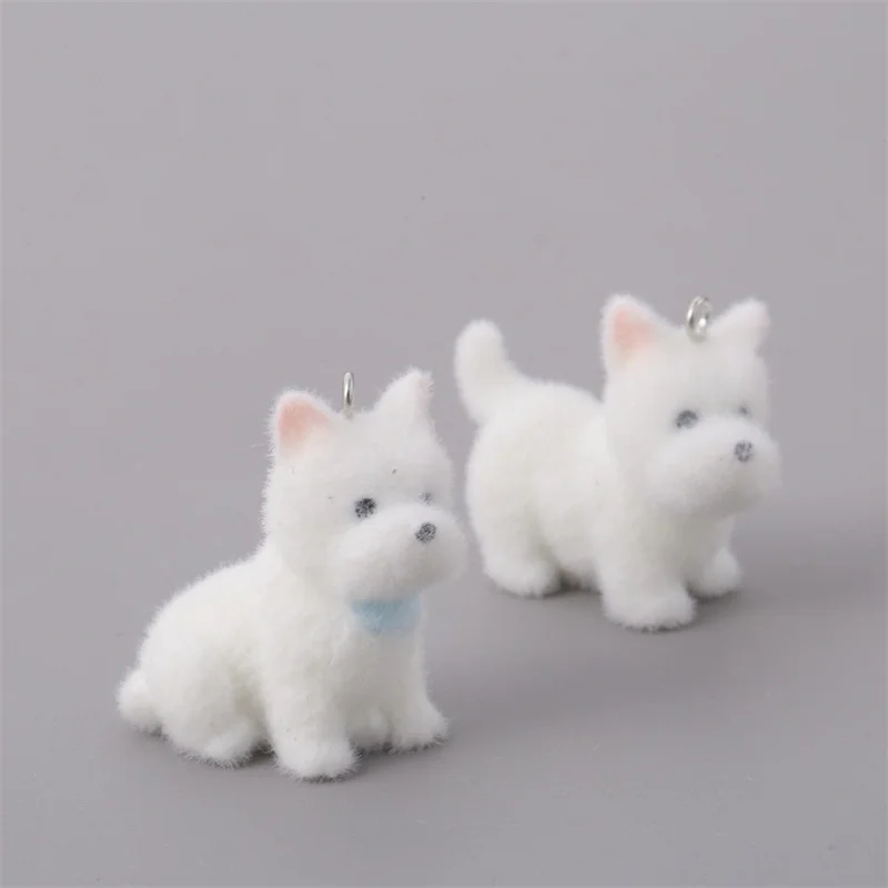 Winter style 50pcs/lot color flocking effect animals cartoon dogs shape resin dolls beads diy jewelry garment hair accessory