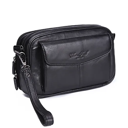 Imagen 1 del producto Bolso de mano para hombre, cartera larga, monedero de cuero genuino de 6,4 pulgadas, funda para teléfono móvil, bolsillo de cuero de vaca de negocios, práctico bolso de muñeca para hombre