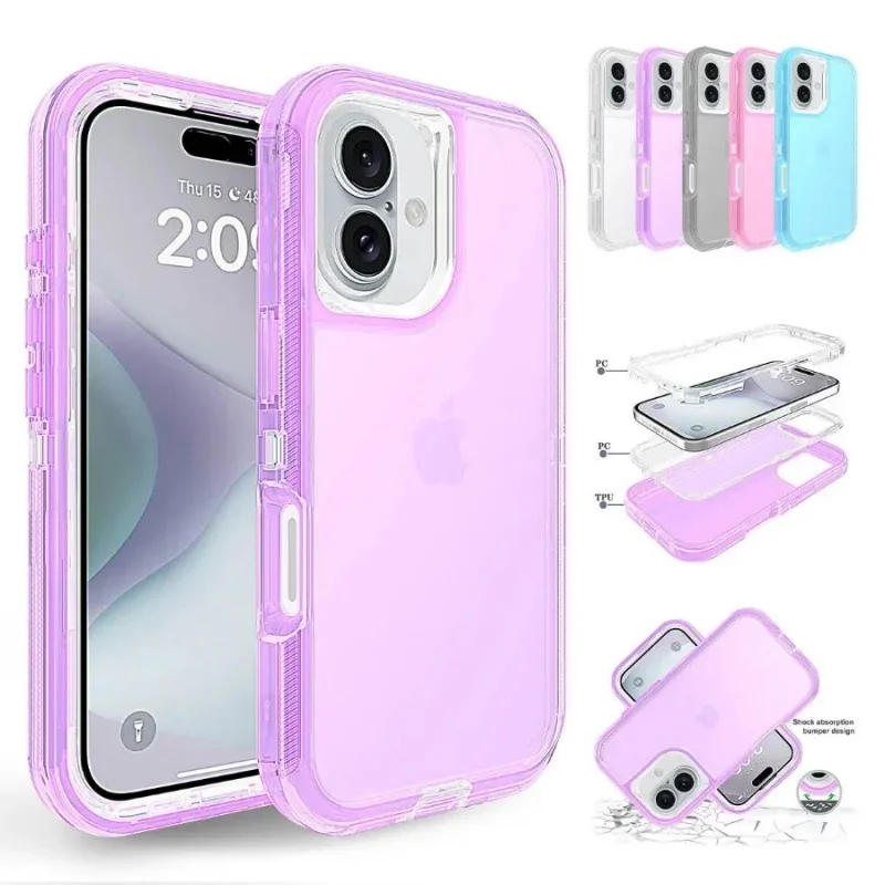 360 °   Proteggi la custodia del telefono per IPhone 17Air 17 16 15 14 13 12 Pro Max Plus Cover robusta antiurto trasparente a 3 strati con impieghi gravosi