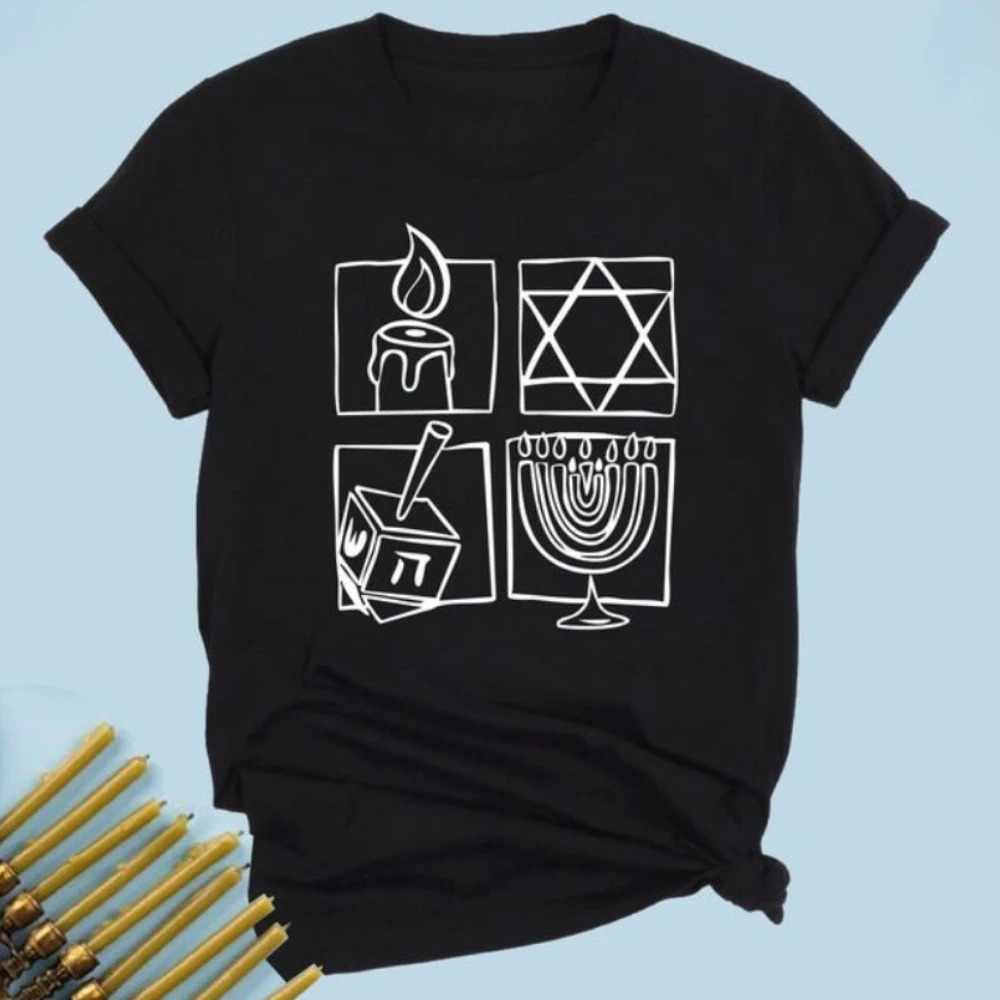 Hanukkah Shirt Menorah Shirt Funny Dreidel Tee Jewish Holiday Sweatshirt Festival of Lights Tops Aesthetic Clothesfor Women