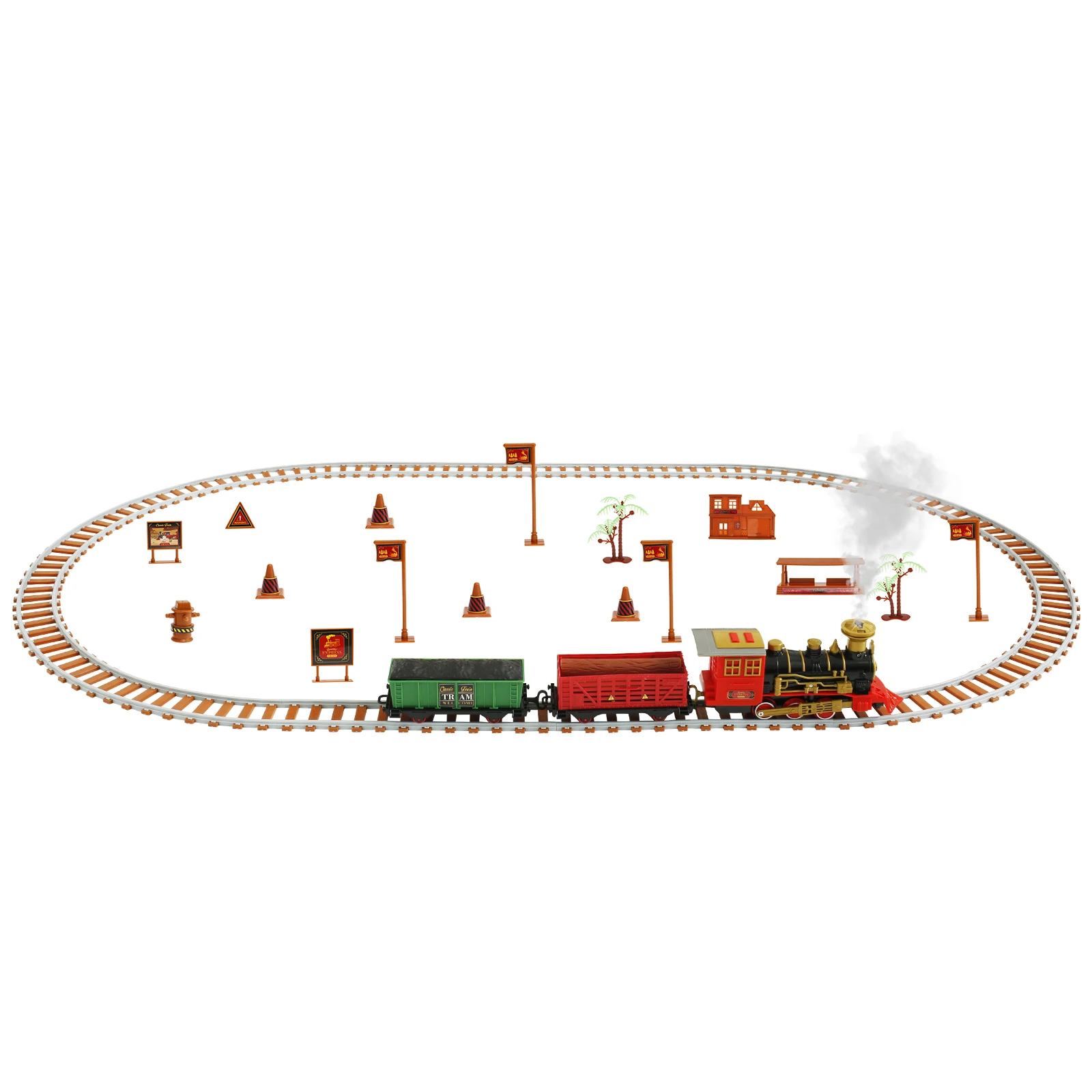 Electric Train Toy Set Electric Steam Rail Train Set with Smoke Light and Sounds Vintage Train Track Playset Battery Powered