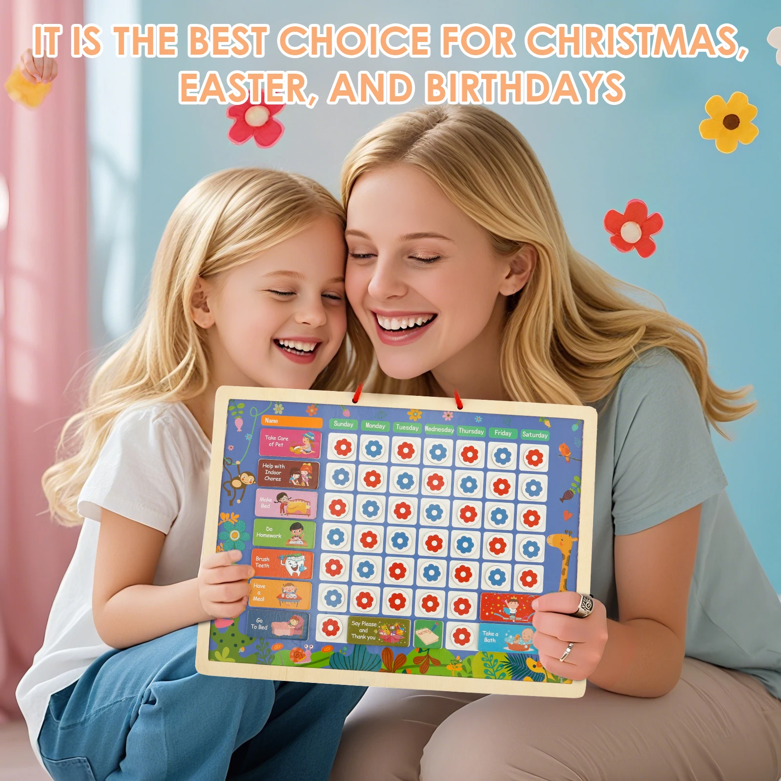 جدول أسبوعي للأطفال مع حبل خشبي مونتيسوري لوح مغناطيسي بناء الأطفال عادات جيدة تشكيل جدول روتيني