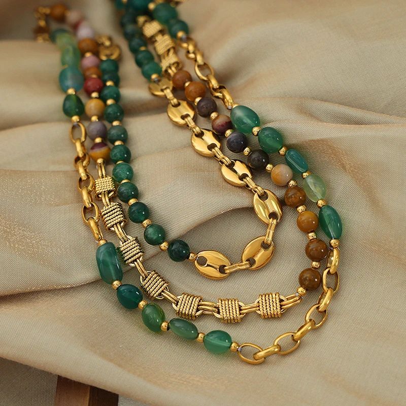 Europe And The United States New Retro Luxury Natural Agate Copper Braided Pig Nose Chain Necklace Bohemian Stackable Jewelry