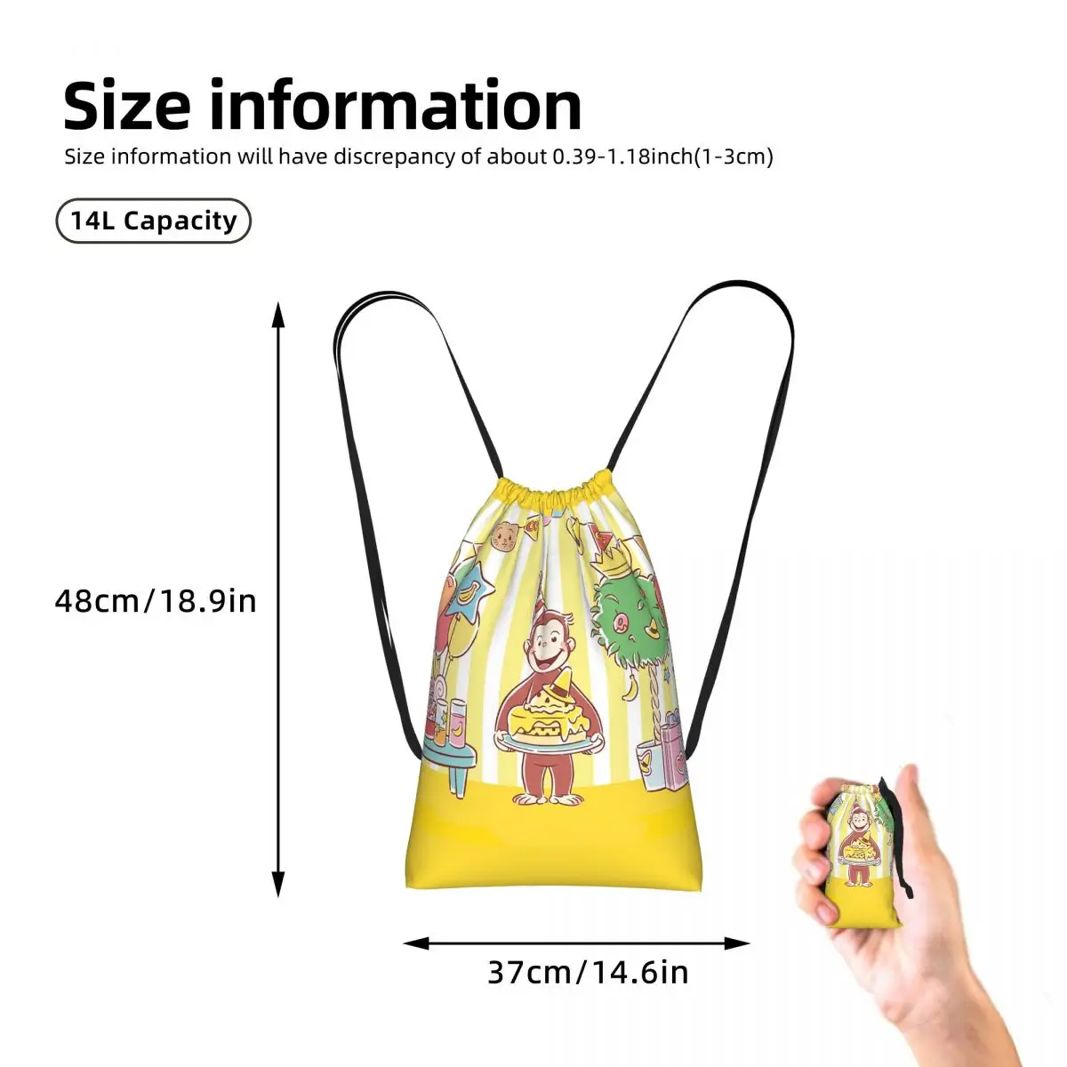 George The Curious Monkey Drawstring Backpack Sports Gym Bag Portable Travel Drawstring Bag for Men Women
