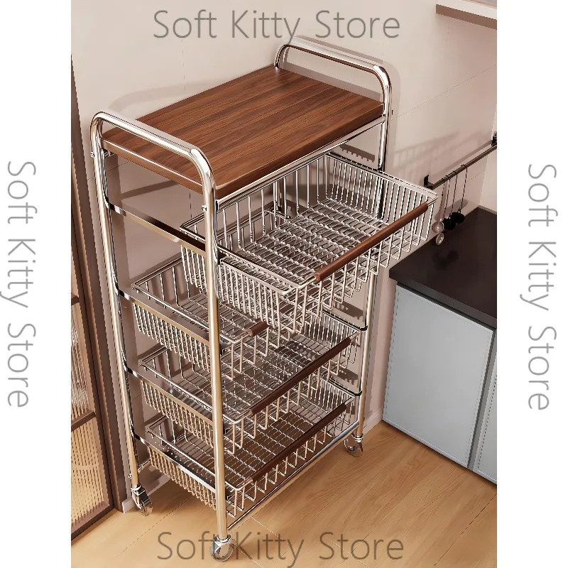 Medieval style kitchen rack trolley multi-functional crack multi-layer fruit and vegetable vegetable basket snack movable