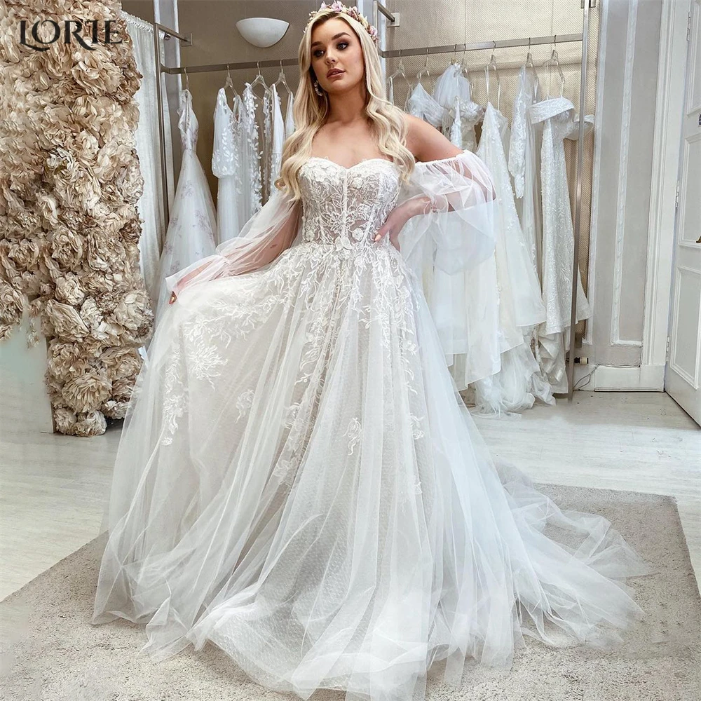 LORIE Vintage Lace Wedding Dresses A-Line Off Shoulder Appliques Lantern Sleeves Bridal Gowns Backless Princess Bride Dress 2023